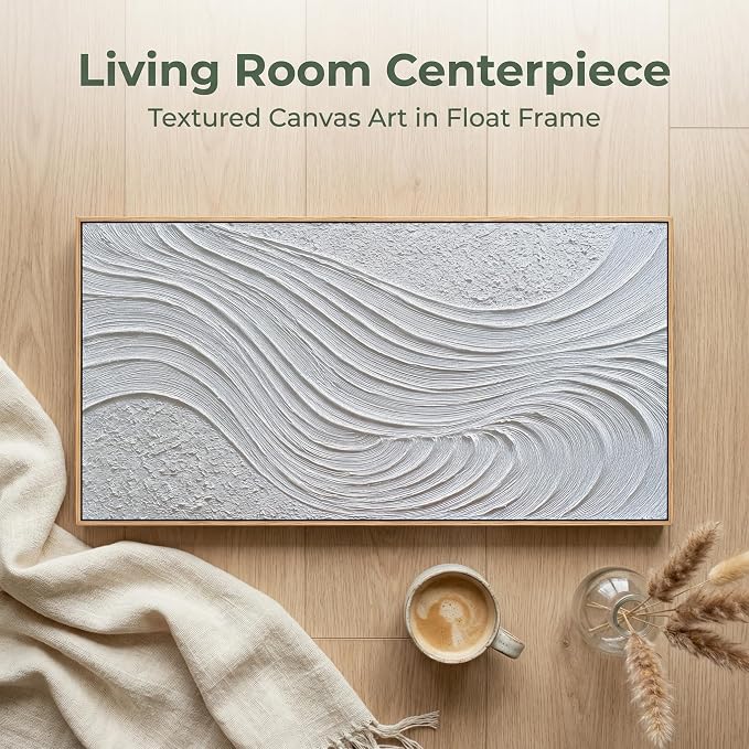 The Mode Art Abstract 3D Textured Wall Art White Waves Canvas Print Modern Minimalist Framed Wall Decor for Living Room Bedroom Office 30x58inch