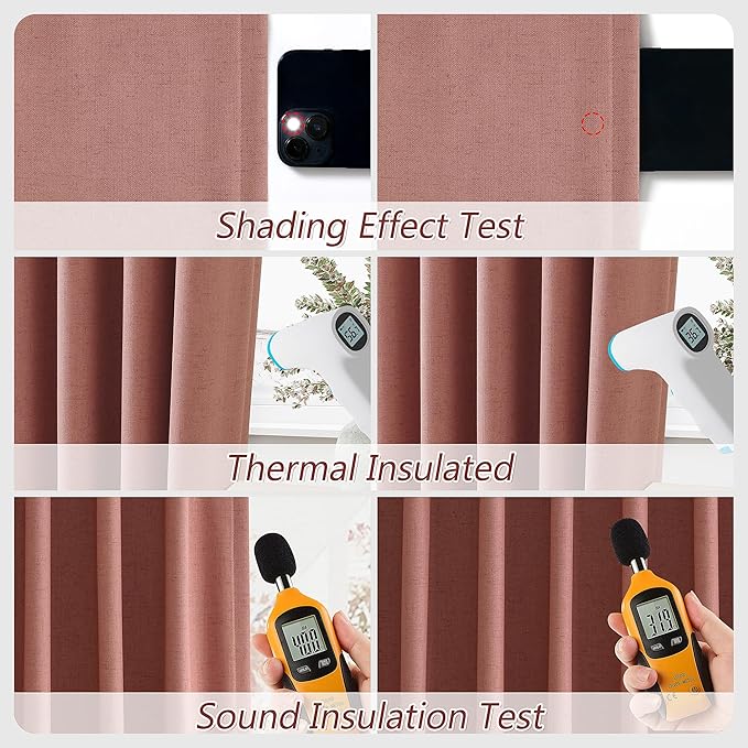 Guken 100% Blackout Curtains 90 Inch Length 2 Panels Set for Girls Bedroom Back Tab Thermal Insulated Black Out Linen Drapes Room Darkening Window Curtains 90 Inches Long,Dusty Rose