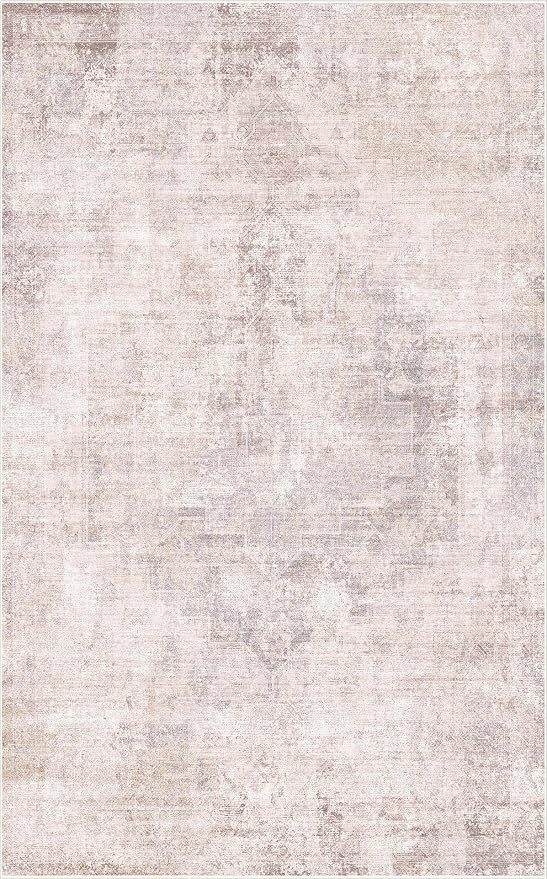 Hazo Haus Modern Washable Bedroom Area Rug 5x8, Abstract Rugs for Living Room, Dining Room, Kids Room Girls, Pink and Grey Distressed Medallion Pattern, Non Slip Low Pile Stain Resistent