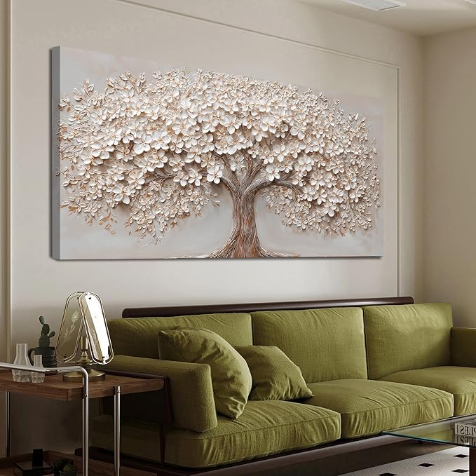 Canvas Wall Art Decor Prints Oversized Wall Art Pictures for Living Room Tree of Life Wall Art Decor Canvas Art Wall Decor Modern Large White Wall Art Prints Artwork for Walls Bedroom Office Decor 29" X 58"