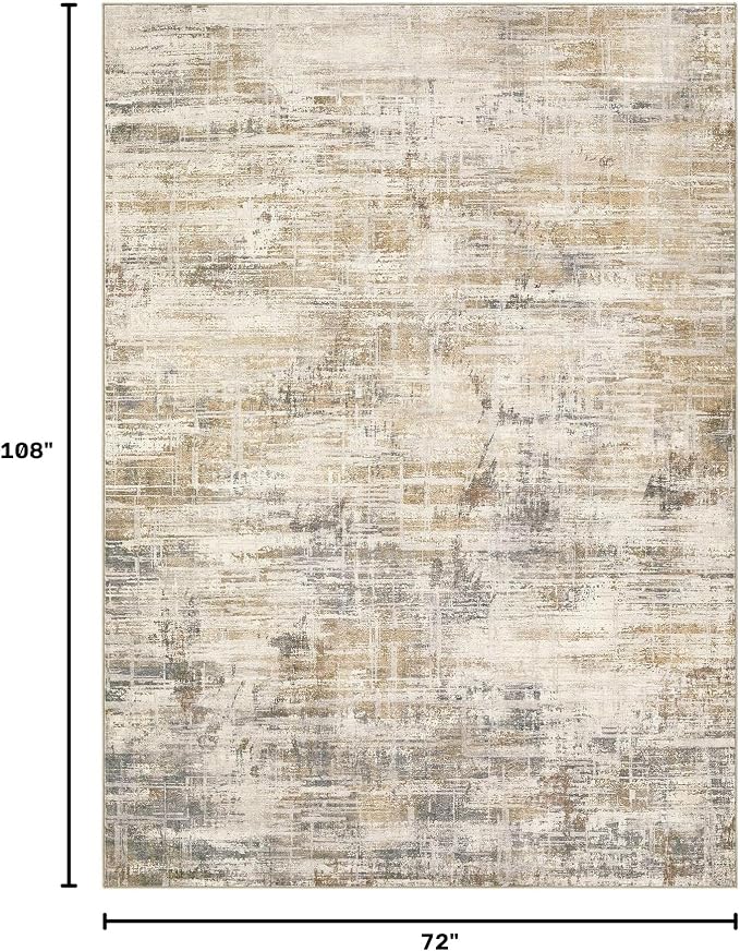 UERMEI 6x9 Washable Area Rug for Living Room: Modern Neutral Abstract Soft Low Pile Carpet Non-Slip Pet Kids Friendly Indoor Decor for Bedroom Dining Room Home Office Nursery Golden Brown