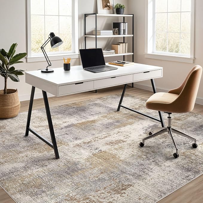DMOYEST Area Rug Living Room Rugs - 10x14 Washable Large Soft Indoor Neutral Modern Abstract Low Pile Rug Carpet for Bedroom Dining Room Farmhouse Home Office - Brown Grey