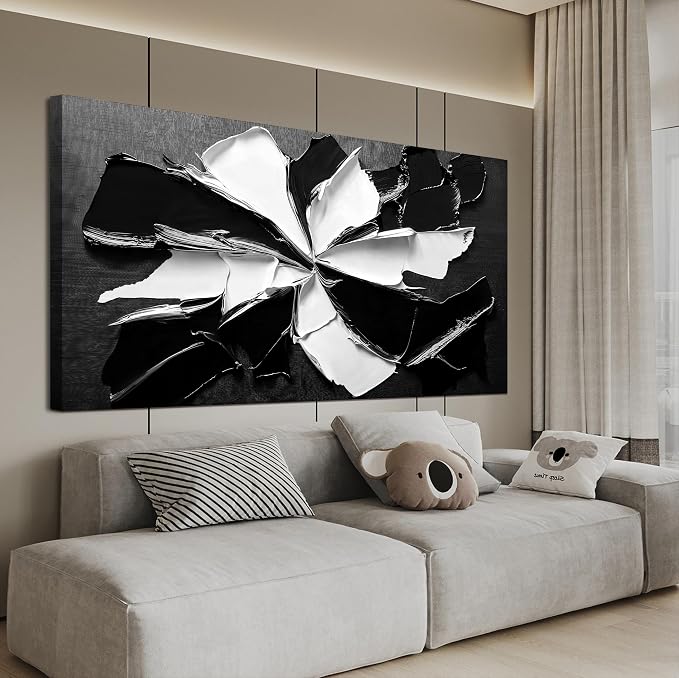 Abstract Wall Art Decoration Modern Large Wall Art for Living Room Abstract Canvas Art Wall Decor Minimalist Black and White Wall Art Prints Flowers Artwork for Walls Bedroom Office Decor 24"X48"