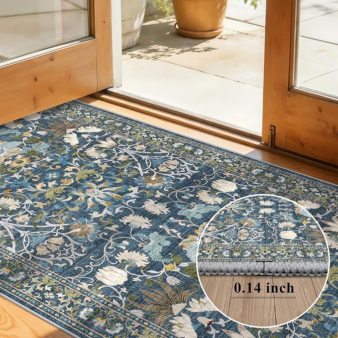 Living Room 6x8 Area Rugs: Farmhouse Washable Ultra Soft Carpet for Bedroom Nursery Indoor Stain Resistant Luxury Rug for Dining Room Non-Slip Durable Floor Mat for Pet Owners(6x8, Blue)