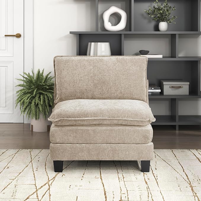 Lexicon Modular Sectional Sofa, Module for Sectional Couch, Armless Chair, Removable Cushion Cover, Soft Upholstery, Durable Frame, Customizable Comfort, Chenille Light Taupe