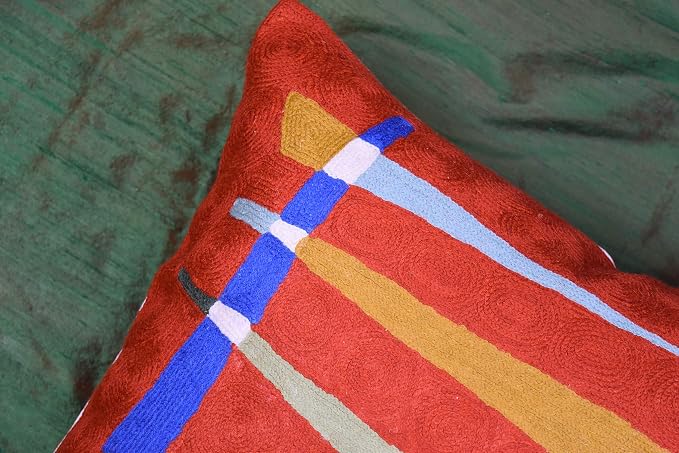 Kandinsky Modern Pillows Cover- Orange | Mid Century Chair Cushions | Abstract Throw Pillows | Contemporary Pillowcase | Modern Couch Pillows | Needlepoint Accent Cushion | Wool Size 18x18