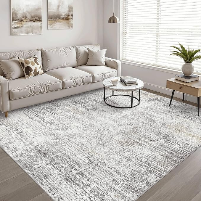 5x8 Area Rug Living Room: Washable Large Neutral Rug Abstract Soft Modern Stain Resistant Indoor Floor Non-Slip Carpet for Bedroom Nursery Kids Office Playroom Dining Room Under Table- Gray Beige