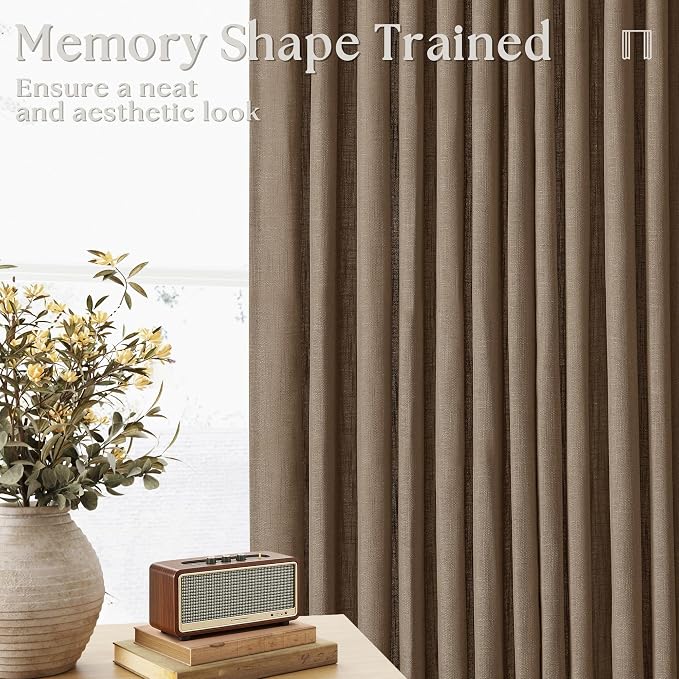 94 Inch Linen Curtains 2 Panels Set Pinch Pleated for Living Room Bedroom Memory Training Shaped Semi Sheer Dutch Cocoa Pinch Pleat Drapes Hooks Rings Light Filtering Window Curtain Drapes
