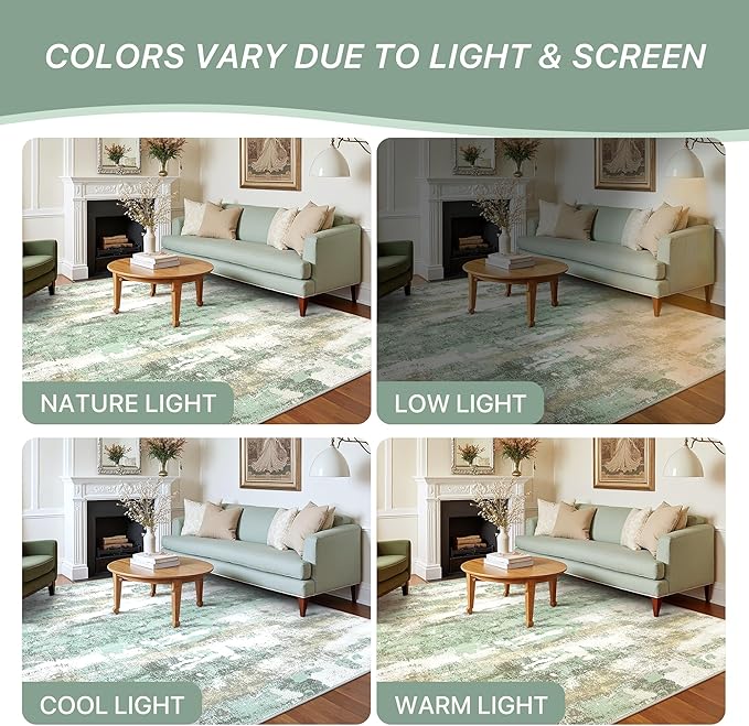 BEIMO 2x3 Rugs for Entryway Entrance Kitchen Bathroom, Machine Washable Modern Abstract Soft Area Rug Door Mat, Low Pile Indoor Floor Carpet with Non Slip Backing, Light Green