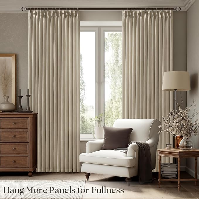 Burlap Flax linen Curtains 84 Inch Long Pinch Pleated 2 Panels for Living Room Bedroom Tan Khaki Light Brown Semi Sheer Boho Rustic Farmhouse Back Tab Pleat Drapes Floor to Ceiling 84 Inch Curtains