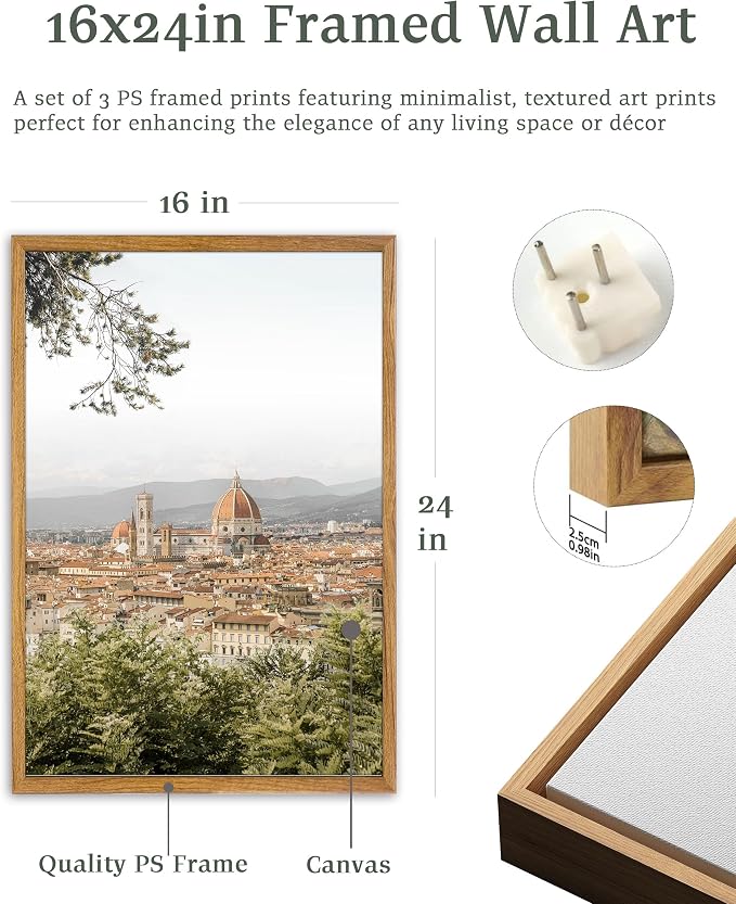 UPWOIGH Italy Travel Framed Wall Art, 16 x 24 Inch, Set of 3 | Florence Skyline, Tuscan Alley and Rustic Door Prints, Warm Neutral Tones, Light Wood Frames for Living Room and Office