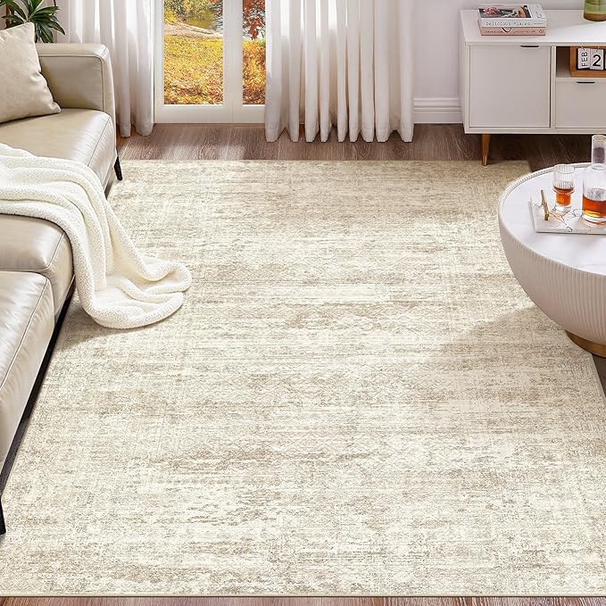UERMEI 10x12 Area Rug Living Room Rugs - Washable Neutral Modern Abstract Soft Thin Rug Indoor Floor No Slip Rug Carpet for Bedroom Under Dining Table Home Office Decor - Beige/Brown