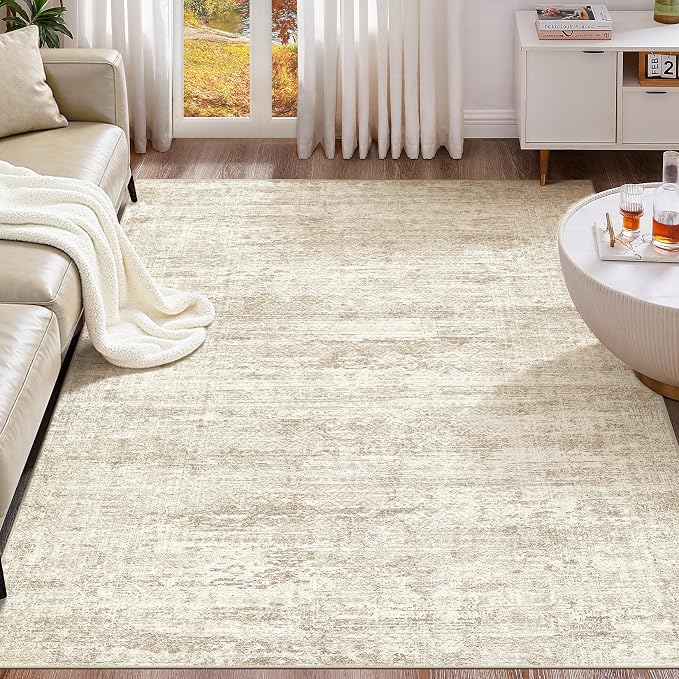 UERMEI 6x8 Area Rug Living Room Rugs - Washable Neutral Modern Abstract Soft Thin Rug Indoor Floor No Slip Rug Carpet for Bedroom Under Dining Table Home Office Decor - Beige/Brown