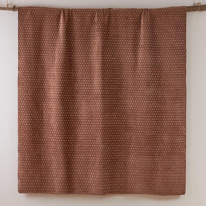 Levtex Home - Velvet Stitch Quilt Set - Twin Quilt and One Standard Sham - Cross Stitch Velvet - Rust with White - Quilt (68x86in.) and Sham (20x26in.) - Reversible - Polyester