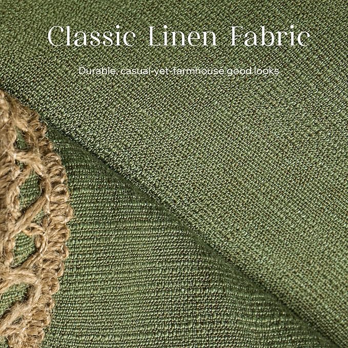 Phantoscope Pack of 2 Farmhouse Decorative Throw Cover Burlap Linen Trimmed Tailored Edges, Olive Green, 18 x 18 inches, 45 x 45 cm