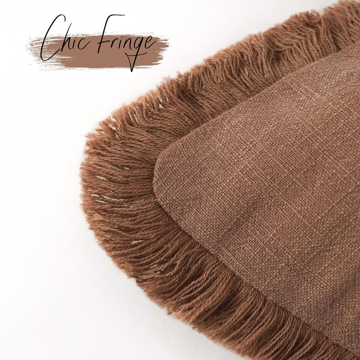 Foindtower Set of 2 Decorative Linen Fringe Throw Pillow Covers Cozy Farmhouse Boho Cushion Cover with Tassels Soft Accent Pillowcase for Couch Sofa Bed Living Room Home Decor 20×20 Inch Rust