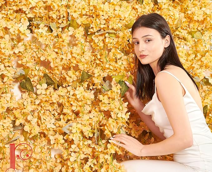 PONKING Flower Garland, Artificial Hydrangea Vine Flowers, Hanging Fake Hydrangeas Vine for Room Anniversary Wedding Birthday Christmas Wall Arch Decor, 2 Pcs, Floral Garland, Champagne Flower