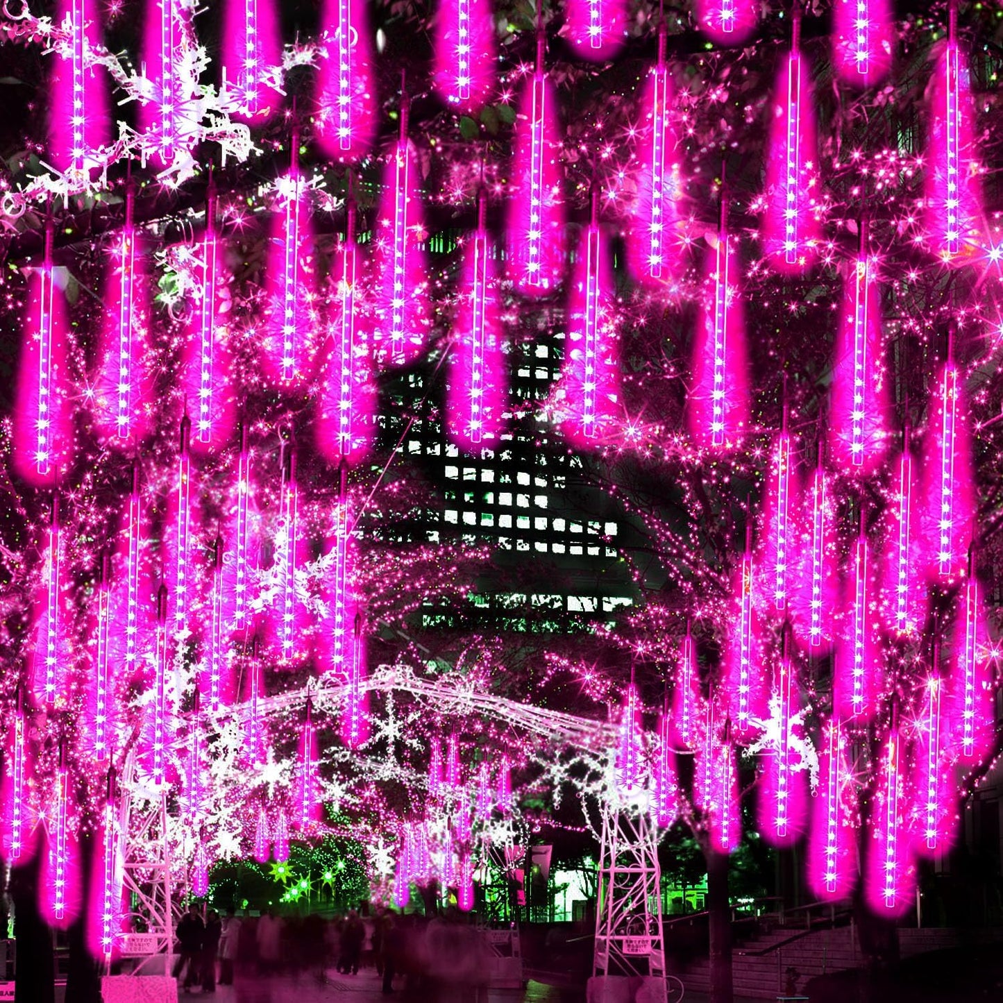 Christmas Meteor Shower Rain Lights, 10 Tube 12 Inch 240 LEDs Icicle Outdoor Raindrop for Xmas Halloween Wedding Party Tree Holiday Decoration, Pink