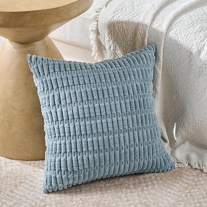 Fancy Homi 4 Packs Decorative Throw Pillow Covers for Living Room Couch Bed, Modern Farmhouse Boho Home Décor Accent Cushion Case, 22" x 22" (Pack of 4), Light Blue