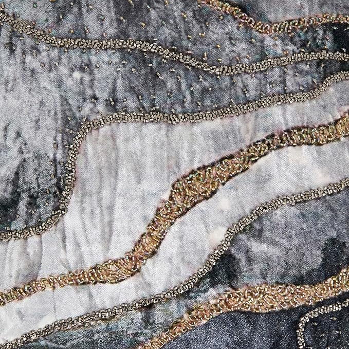 SARO LIFESTYLE Luxurious Embroidered Velvet Swirl Down Filled Pillow, 20"x20", Slate