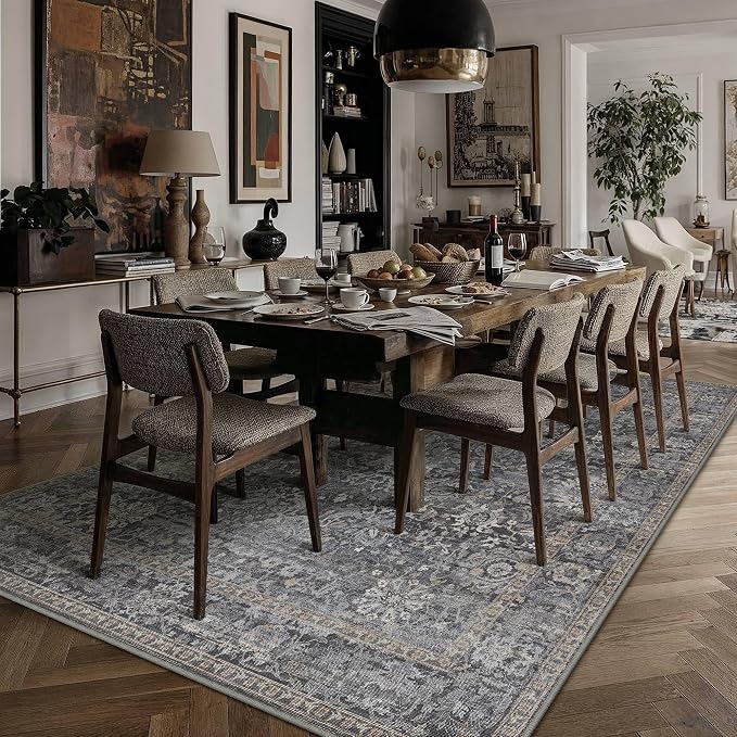HUGEAR Area Rugs 5x7 Blue Washable Rug for Living Room Bedroom Neutral Vintage Rug Carpet Distressed Soft Durable Non Slip No Shedding for Indoor Dining Nursery Farmhouse