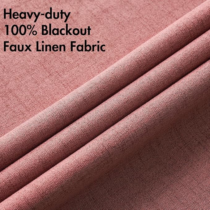 MIULEE 100% Blackout Linen Textured Curtains for Bedroom Solid Thermal Insulated Dusty Rose Grommet Room Darkening Curtains & Drapes Luxury Decor for Living Room Nursery 52 x 72 Inch (2 Panels)
