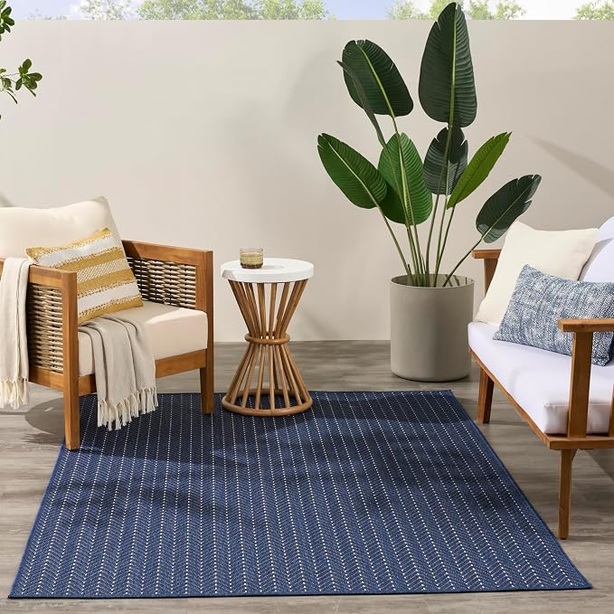 Nourison Home Horizon Indoor/Outdoor Navy 5' x 7' Area Rug - Easy Clean, Non Shedding, Bed Room, Living Room, Dining Room, Kitchen (5' x 7')