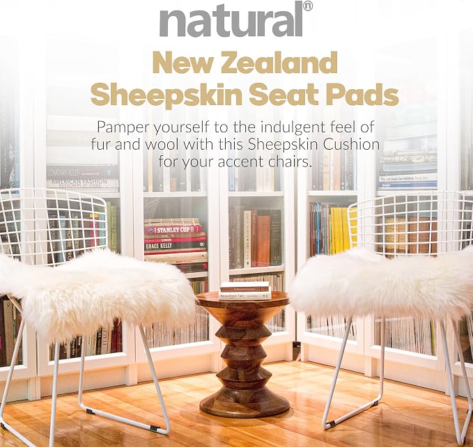 Natural Sheepskin Chairpad with Non-Slip Backing | 100% Real New Zealand Wool Sheepskin for Car Seat, Accent Chair, or Vanity Chair, Natural
