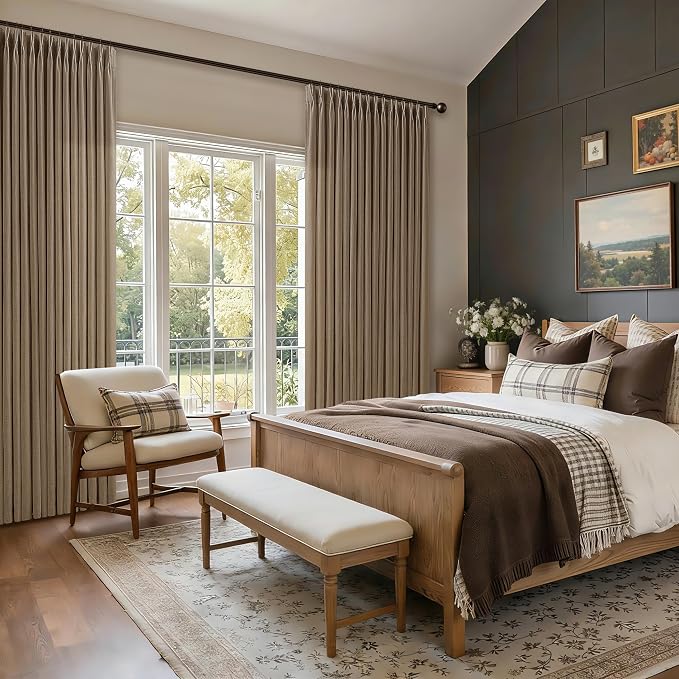 Dark Brown Pinch Pleated Linen Curtains 84 Inches Long 2 Panels Set for Dining Living Room Bedroom 50 Inch Wide Bohemian Light Filtering Back Tab Drapes with Hooks Farmhouse Window Curtain Panels