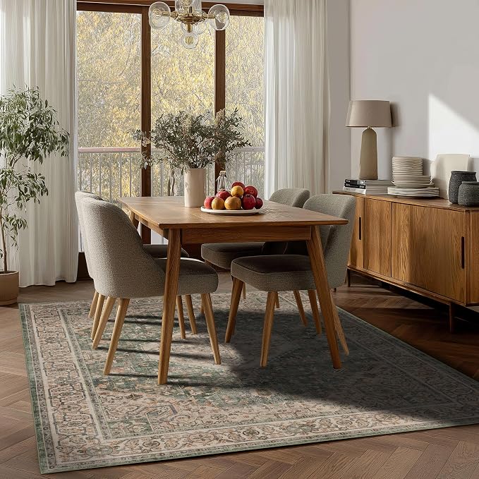 Ruaruarug Washable Area Rug 5x7 for Living Room, Bedroom, Ultra Soft Non Slip Stain & Fade Resistant, Pet & Kids Friendly, Suitable for High Traffic Areas Easy to Clean for Office Kitchen, Celadon