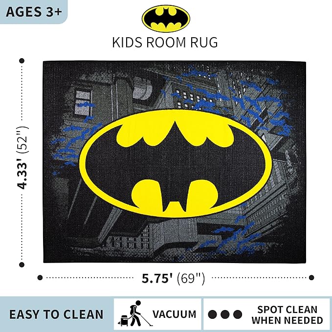Franco Kids Room Non Slip Area Rug, 69 in x 52 in, Batman