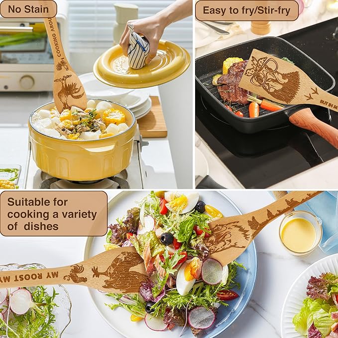 8 PCS Chicken Bamboo Cooking Spoon with Apron and Oven Mitts,Rooster Kitchen Utensil Decor Gifts for Women Chicken Lovers,Roosters Themed Decorations for Home,Housewarming,Birthday,Mother's Day,Easter