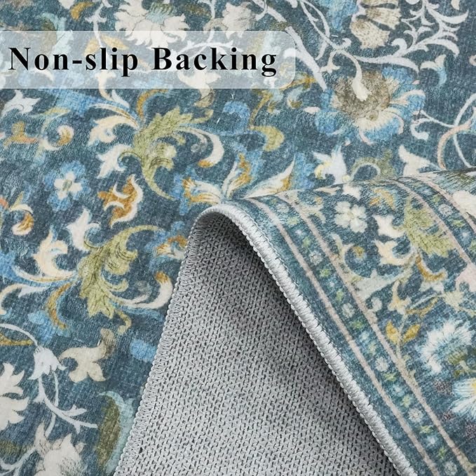Living Room 6x8 Area Rugs: Farmhouse Washable Ultra Soft Carpet for Bedroom Nursery Indoor Stain Resistant Luxury Rug for Dining Room Non-Slip Durable Floor Mat for Pet Owners(6x8, Blue)