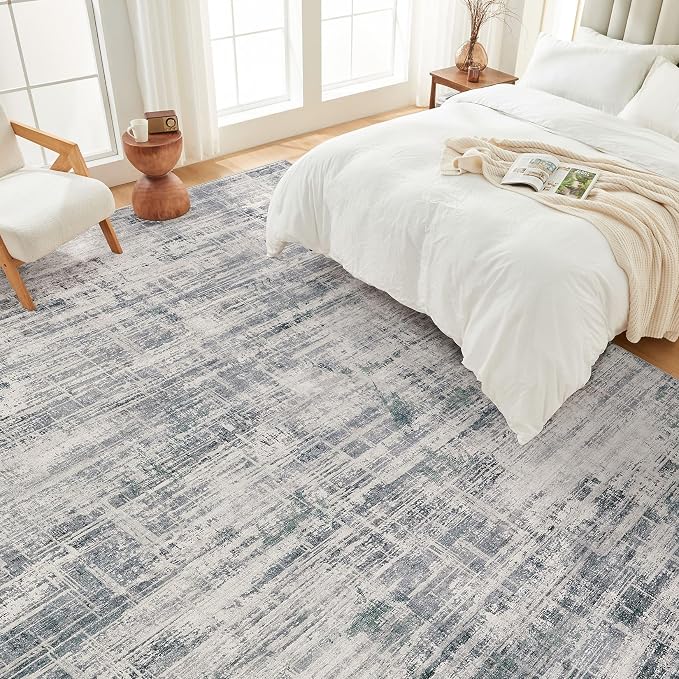 UERMEI 5x7 Washable Area Rug for Living Room: Modern Neutral Abstract Soft Low Pile Carpet Non-Slip Pet Kids Friendly Indoor Decor for Bedroom Dining Room Home Office Nursery Gray