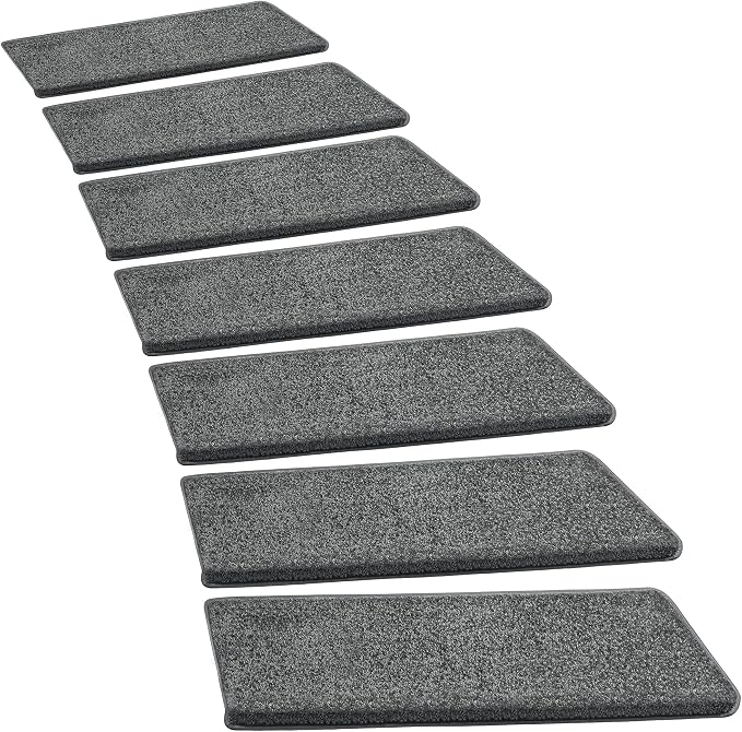 PURE ERA Bullnose Carpet Stair Treads Set Tape Free Non-Slip Indoor Stair Protectors Pet Friendly Rugs Covers Soft Skid Resistant Washable Reusable 9.5" x 30"(14 Pieces,Dark Gray)