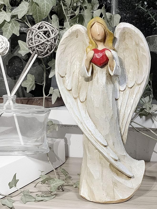 Hodao 8.75inch Resin Praying Angel Sculpture Figurine for Gifts Home Decoration Praying commemorating Angel Statue, exquisitely Carved and Hand-Painted Characters (with Hear)