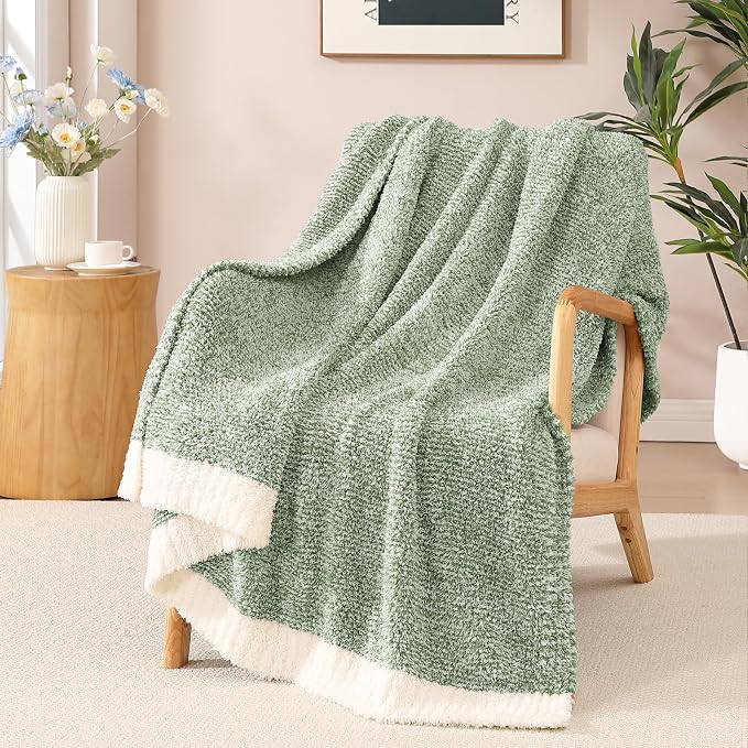 WRENSONGE Soft Twin Blanket for Bed-Cozy Warm Reversible Knitted Blankets | Lightweight Fluffy Decor for Women, Mom, Her & Girls, Sofa, Chair, Couch, 60x80in,Cationic Dyeing Green