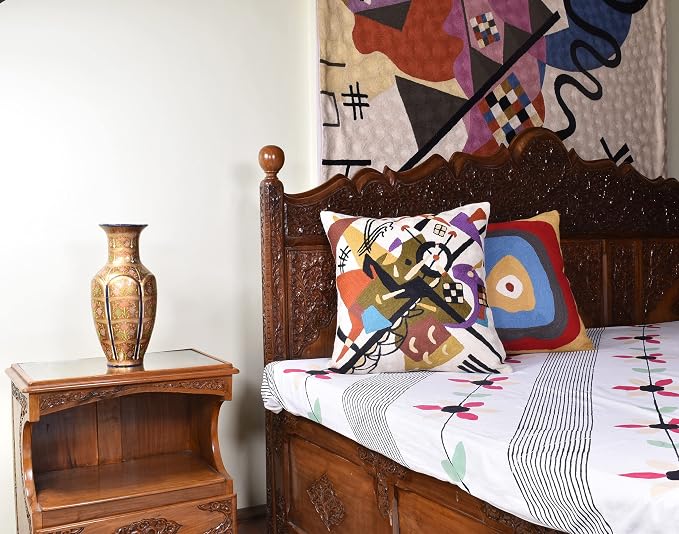 Kandinsky Abstract Pillow Cover - White Modern Throw Pillowcase Cream Chair Cushion Contemporary Farmhouse Pillows Modern Couch Handmade Wool Size 18x18