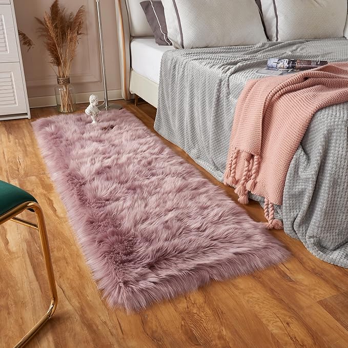 EasyJoy Ultra Soft Fluffy Rugs Faux Fur Rug Chair Cover Seat Pad Fuzzy Area Rug (Light Purple, 2x6 ft Rectangle)