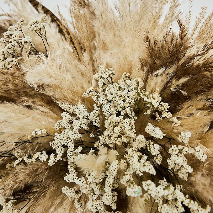 Natural Boho Pampas Grass Wall Hanging Decor - 35" Tall Dried Flowers for Home, Wedding, Rustic Farmhouse Decor