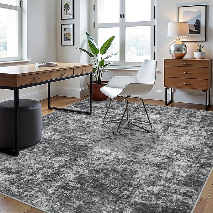 10x14 Area Rugs for Living Room Rug Washable: Abstract Large Rug Indoor Modern Carpet Non Slip for Dining Room Bedroom Nursery Home Office Black Grey