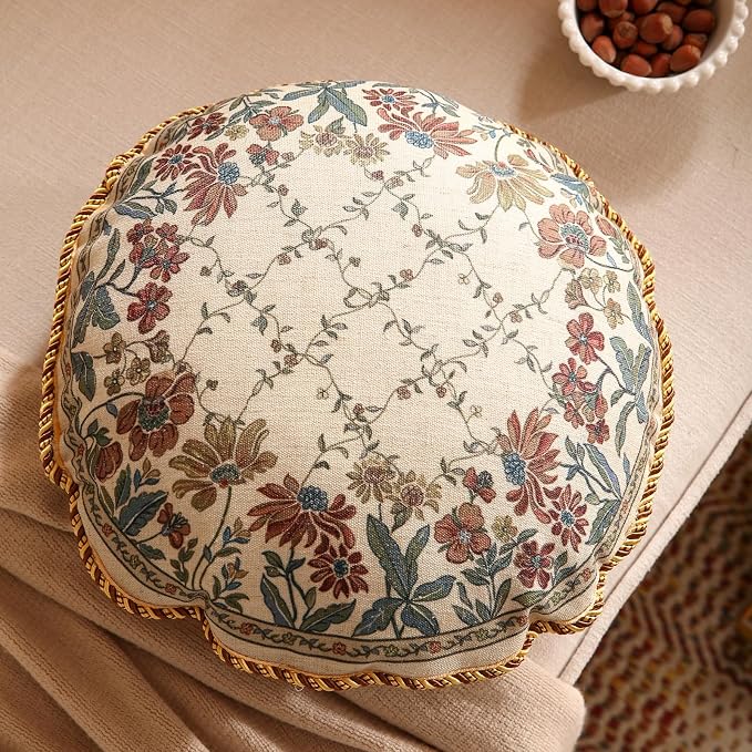 patdrea Vintage Linen Throw Pillow Cover,Diameter 16",Set of 2-Audrey B | French Decorative Pillow Case with Zipper,Brown Floral Pattern,Pillow Cover for Couch Living Room Bedroom Sofa
