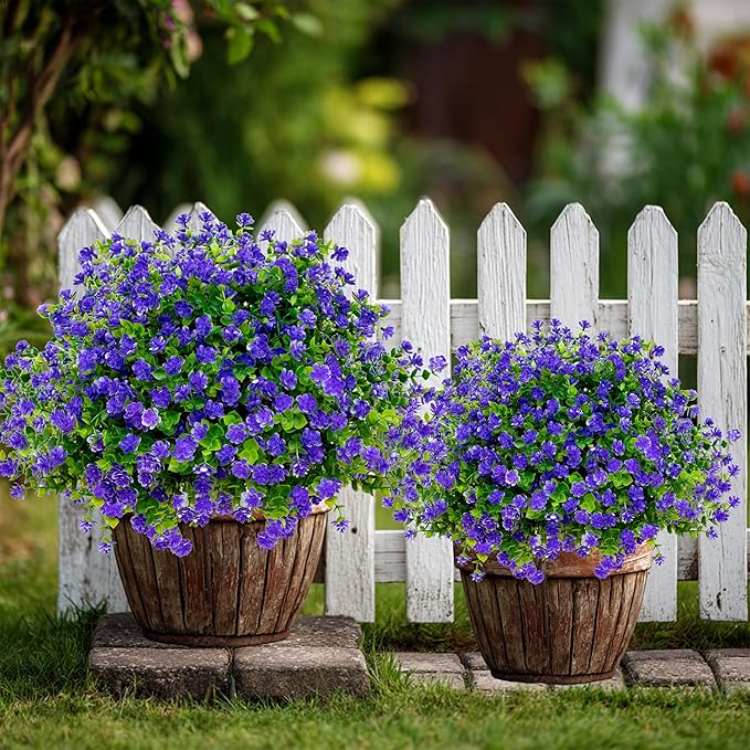 AXYLEX Artificial Flowers for Outdoors Fake Plants - 12 Bundles Faux Outside Greenery Boxwood No Fade Plastic Shrubs Fall Decor Farmhouse Home Garden (Purple)