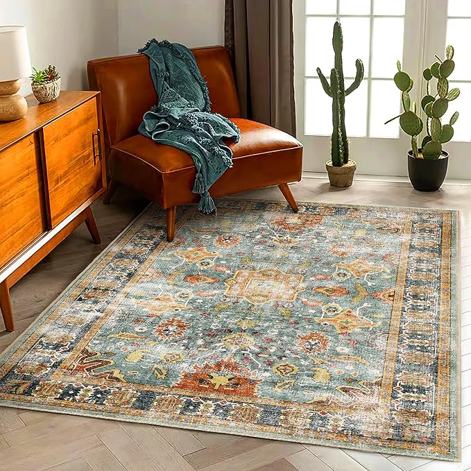 CHAMPLANT Area Rug 5'x7' Washable Vintage Traditional Floor Cover Foldable Thin Retro Kitchen Accent Indoor Distressed Non Slip Carpet for Bedroom Living Room