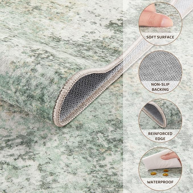DMOYEST Area Rug Living Room Rugs - 5x7 Large Soft Indoor Neutral Modern Abstract Low Pile Washable Rug Carpet for Bedroom Dining Room Farmhouse Home Office - Green Grey