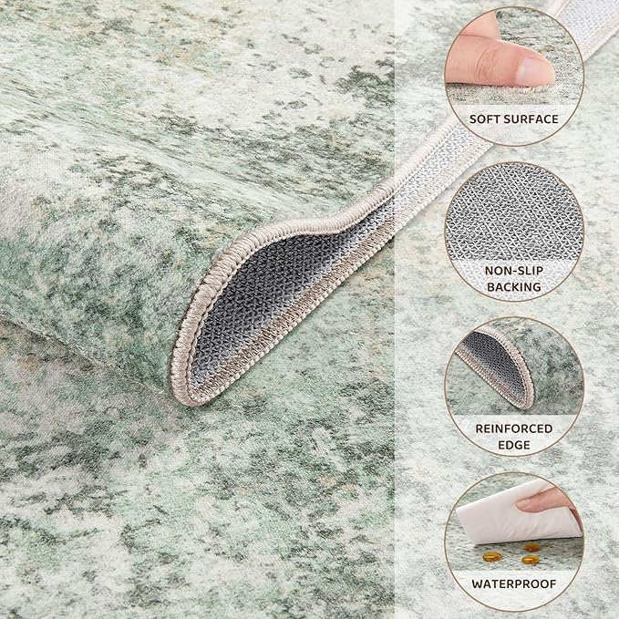 DMOYEST Area Rug Living Room Rugs - 9x12 Abstract Large Soft Indoor Washable Rug Neutral Modern Low Pile Carpet for Bedroom Dining Room Farmhouse Home Office - Green Grey