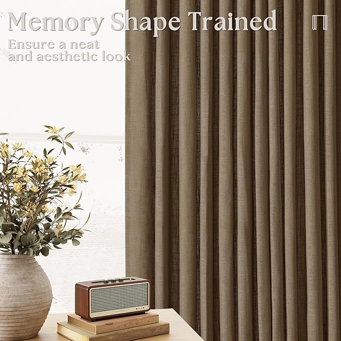 Extra Wide 108 Inch Long Curtains 70 Inch Wide Pinch Pleat Linen Curtains for Living Room Bedroom Light Filtering Privacy Pleated Drapes Hooks Rings Back Tab for Sliding Door Dutch Cocoa 1 Panel