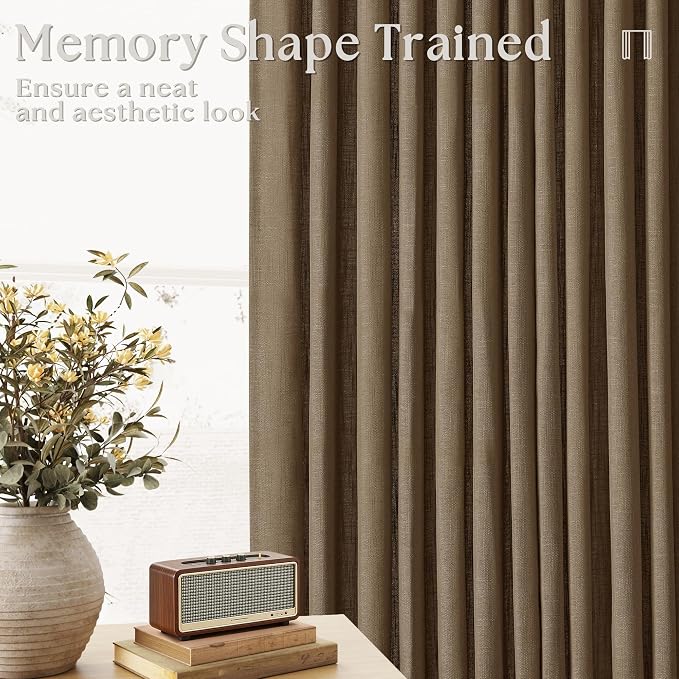 Extra Wide 102 Inch Long Curtains 70 Inch Wide Pinch Pleat Linen Curtains for Living Room Bedroom Light Filtering Privacy Pleated Drapes Hooks Rings Back Tab for Sliding Door Dutch Cocoa 1 Panel