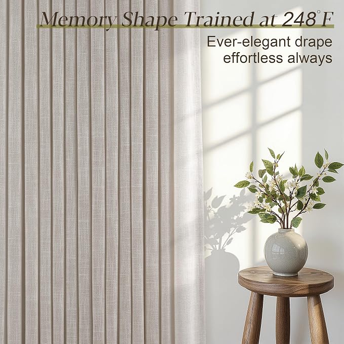 Pinch Pleated Linen Curtains 120 Inches Long 2 Panels for Living Room Bedroom Light Filtering Curtain Memory Shape Trained Pinch Pleat Thick Linen Drapes Back Tab with Hooks Clip Rings Taupe