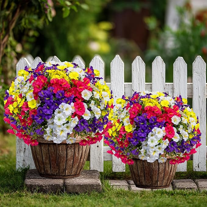 AXYLEX Artificial Flowers Outdoor Shrubs - 16 Bundles Fake Plants UV Resistant No Fade Faux Plastic Greenery Home Garden Porch Patio Decoration (1, Multi16-2)